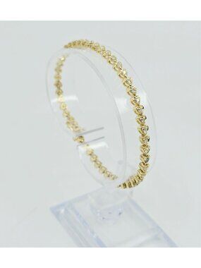 Elegant 14K Karat Solid Yellow Gold Designer Diamond Tennis Link Bracelet 7.25"L